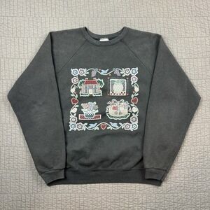 Vintage 90s Grandmacore Crewneck Sweatshirt Women XL Faded Boxy Fit Cottagecore